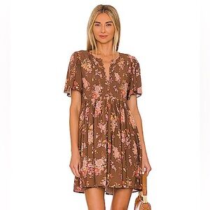 SPELL Meadowland Mini Dress in Hazelnut